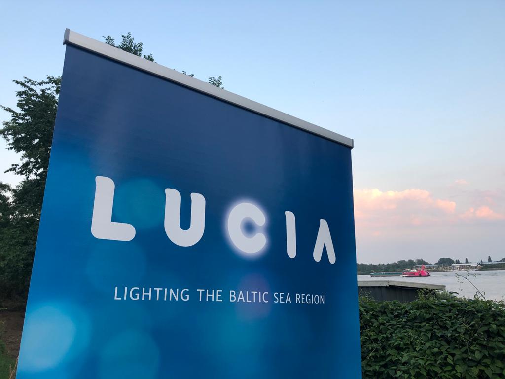 LUCIA logo in front of the river Elbe